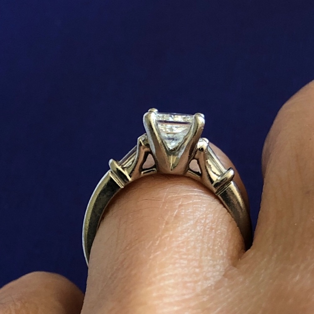 1.33 Carat Princess Cut w/Baguette Ring-Platinum - Picture 9 of 10